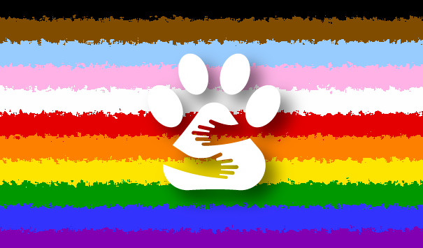 paw print on progressive pride flag